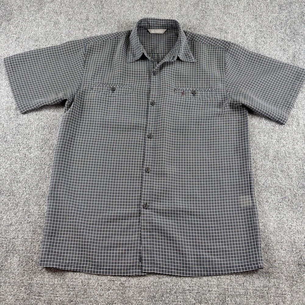 PLONGEE Paris Shirt Mens Large L Navy White Grid Check Short Sleeve 2 Pocket 100